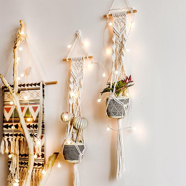 Κρεμαστή θήκη για γλάστρα μακραμέ με φωτισμό led 20x100εκ. - Image 2