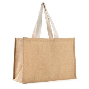 Τσάντα, Y35x49x23εκ  από γιούτα/λινάτσα  με λευκές λαβές