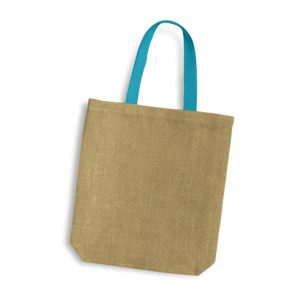 Τσάντα, Y38x8x38εκ από γιούτα/λινάτσα  με μπλε λαβές