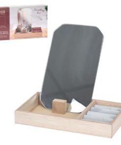 Μπιζουτιέρα με καθρέφτη ξύλινη Y21x21x12εκ.