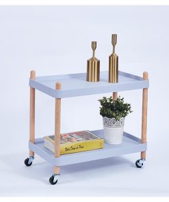 Τραπέζι βοηθητικό - τρόλεϊ ξύλινο με 2 επίπεδα γαλάζιο 56x34xΥ46εκ.
