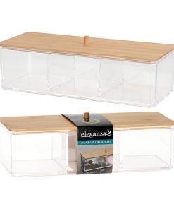 Θήκη για καλλυντικά ακρυλική διάφανη με bamboo καπάκι 23x9,5xY6,5εκ.