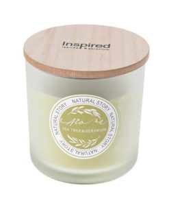 Κερί αρωματικό "Natural Story" με ξύλινο καπάκι Ø10xY10εκ. tea tree - geranium