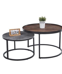 Τραπεζάκια βοηθητικά σετ2 Nextdeco μέταλλο και MDF Ø80xΥ50εκ. - Ø60xΥ40εκ.