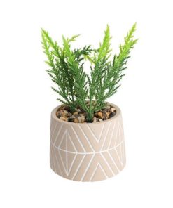 Γλαστράκι κεραμικό, μπεζ με τεχνητό φυτό Ø9,5xY16εκ.