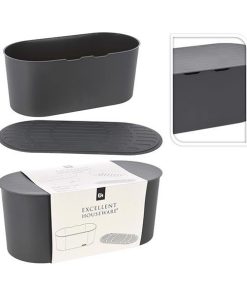 Ψωμιέρα πλαστική με καπάκι 39x18xΥ16,3εκ. Γκρι