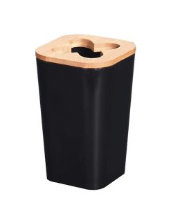 Θήκη για οδοντόβουρτσες πλαστική μαύρη με bamboo καπάκι 7,3x7,3xΥ11,5εκ.