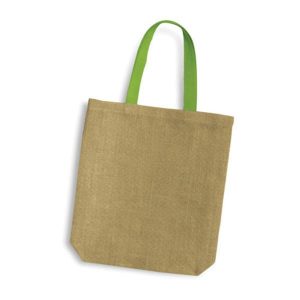 Τσάντα, Y38x8x38εκ από γιούτα/λινάτσα με πράσινες λαβές