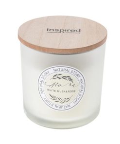 Κερί αρωματικό "Natural Story" με ξύλινο καπάκι Ø10xY10εκ. white musk- rose