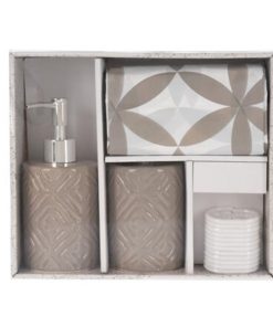 Σετ αξεσουάρ μπάνιου 3 τμχ κεραμικό σκούρο μπεζ