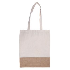 Τσάντα, Υ44x36εκ βαμβακερή, λευκή με μακρύ χερούλι και βάση από γιούτα/λινάτσα. Δυνατότητα εκτύπωσης