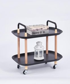 Τραπέζι βοηθητικό - τρόλεϊ ξύλινο με 2 επίπεδα μαύρο 58x36xΥ51εκ.