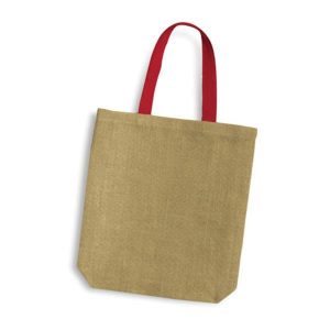 Τσάντα, Y38x8x38εκ από γιούτα/λινάτσα με κόκκινες λαβές