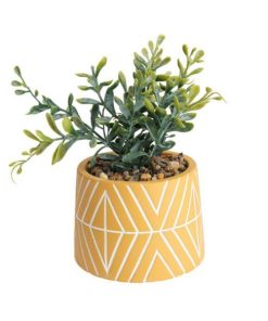 Γλαστράκι κεραμικό, κίτρινο με τεχνητό φυτό Ø9,5xY16εκ.