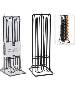 Θήκη για κάψουλες για μηχανή καφέ, μεταλλική, μαύρη 12x10xY29εκ.