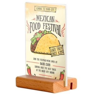 Επιτραπέζια ξύλινη βάση 2 θέσεων με ακρυλική θήκη 2 όψεων για μενού 15εκ.