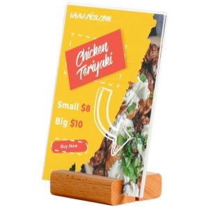 Επιτραπέζια ξύλινη βάση 2 θέσεων με ακρυλική θήκη 2 όψεων για μενού 7εκ.