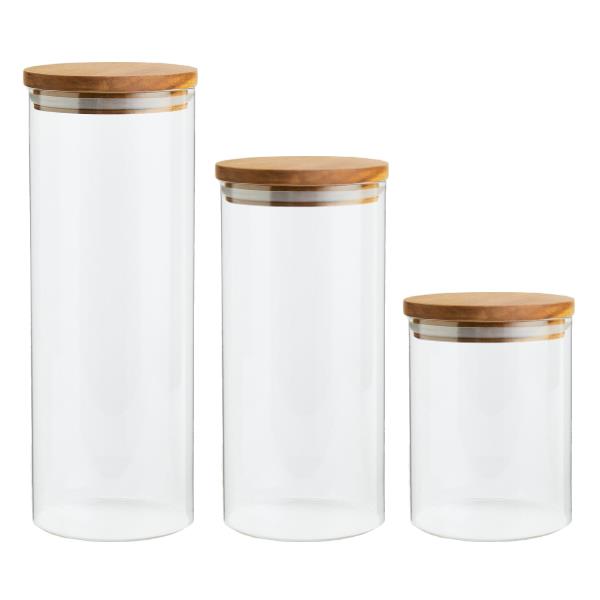 Βάζο αποθήκευσης γυάλινο με ξύλινο κάπακι Υ10x8,5εκ - Image 2