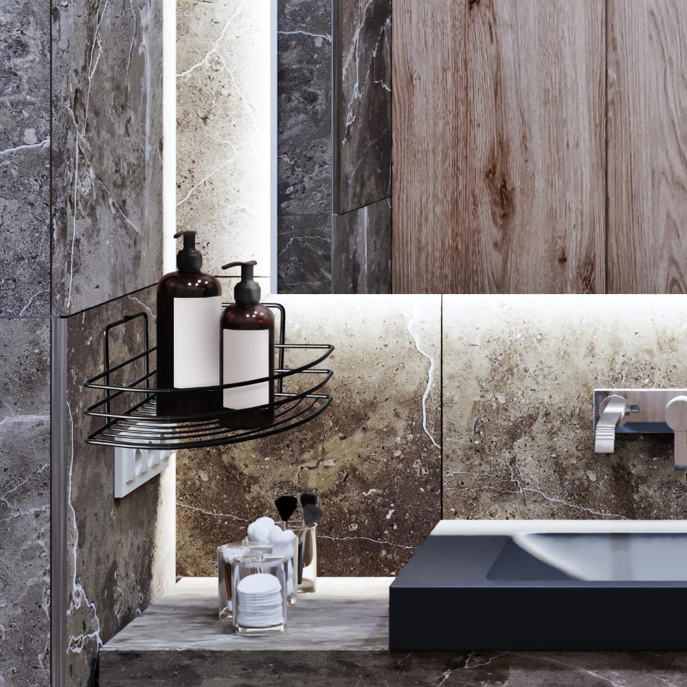 Ράφι μπάνιου γωνιακό Nextdeco μαύρη Υ10xØ19εκ - Image 3