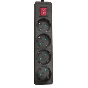 Πολύμπριζο 4θέσεων μαύρο με διακόπτη, 1,5m μήκος και προστασία επαφών