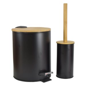 Σετ πεντάλ 5lt - πιγκάλ μεταλλικό με ξύλινο καπάκι μαύρο χρώμα