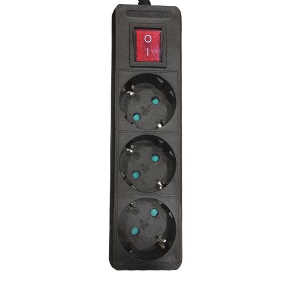 Πολύμπριζο 3θέσεων μαύρο με διακόπτη, 1,5m μήκος και προστασία επαφών