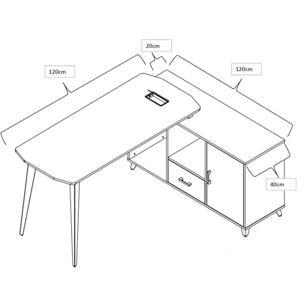 Γραφείο γωνία Nextdeco σε μαύρη και οακ απόχρωση Y75x120x60-Y64,5x120x40 - Image 2