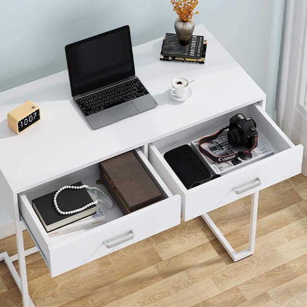 Γραφείο μεταλλικό σκελετό και ξύλινη λευκή επιφάνεια λευκό Υ76x100x50εκ - Image 5