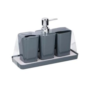 Σετ αξεσουάρ μπάνιου πλαστικό γκρι 4 τεμαχίων