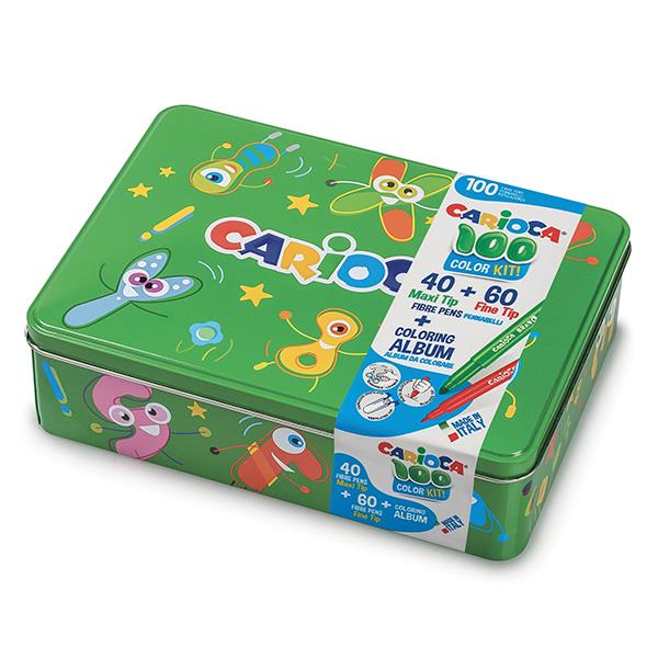 Carioca μεταλλικό κουτί με 100 μαρκαδόρους και βιβλίο ζωγραφίζω - Image 6