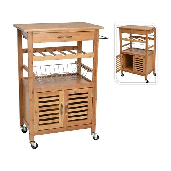 Τρόλεϊ κουζίνας από bamboo με ντουλάπι 60x36x88εκ. - Image 2