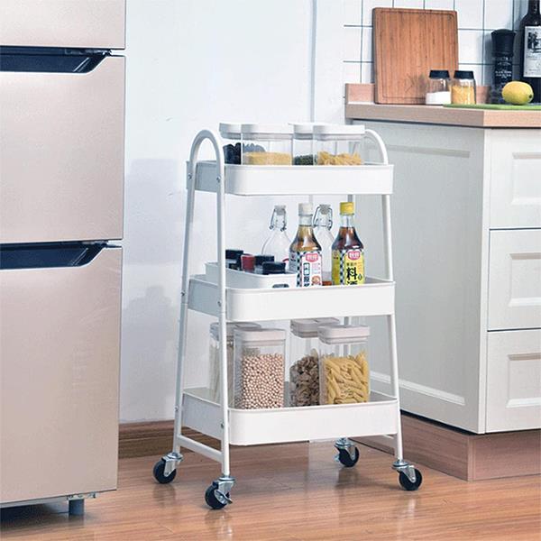 Τρόλεϊ-καλάθι με 3 θήκες αποθήκευσης λευκό Υ77x41x33εκ. - Image 5