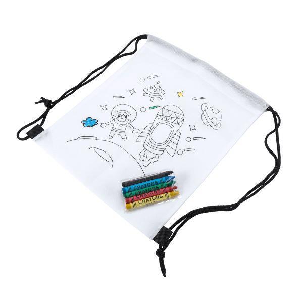 Τσάντα πλάτης non wooven λευκή για ζωγραφική με 5 κηρομπογιές 20x30εκ. - Image 2