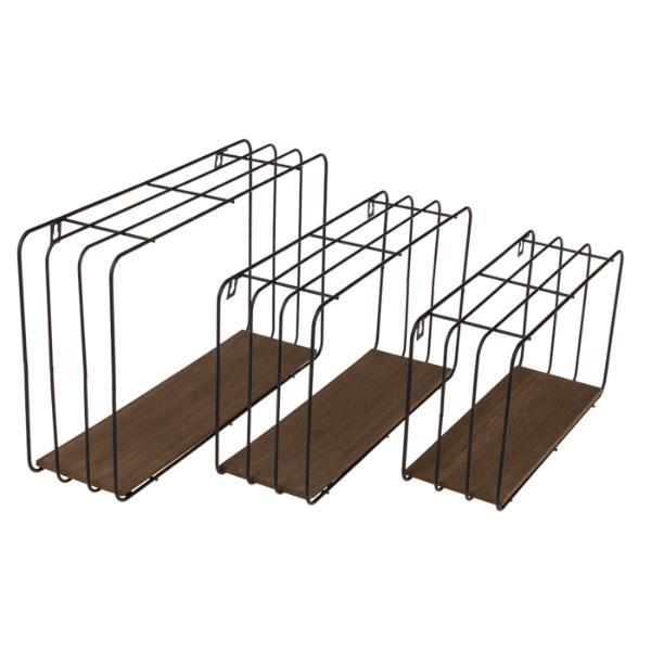 Σετ 3 επιτοίχια ράφια μεταλλικά με ξύλινη βάση, μαύρο 40x10xΥ24εκ., 34x10xΥ20εκ., 30x10xΥ17εκ. - Image 2