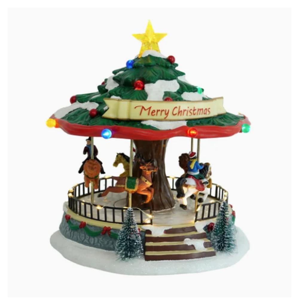 Καρουζέλ περιστρεφόμενο με LED και μουσική - χριστουγεννιάτικο δέντρο, Υ25,5x24,5x23εκ.