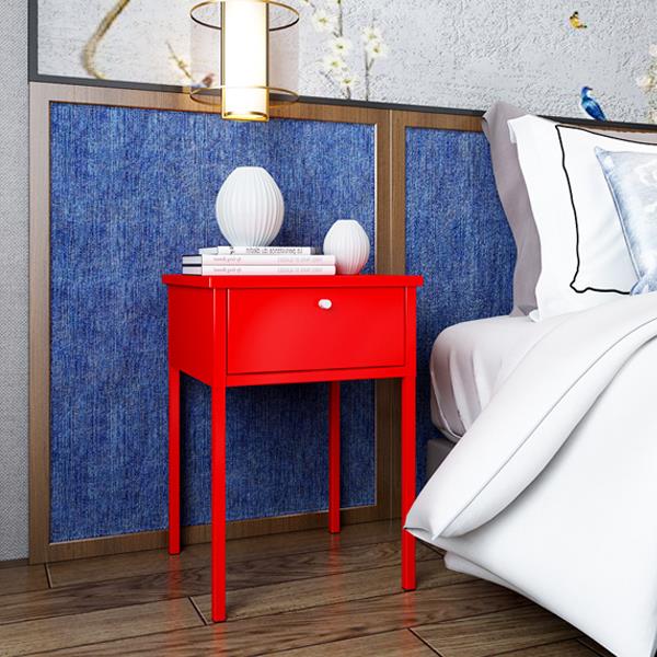Τραπεζάκι κομοδίνο Nextdeco μεταλλικό με συρτάρι κοκκινο Υ60x40x40εκ. - Image 4
