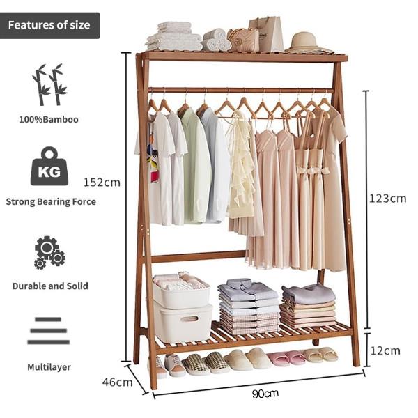 Κρεμάστρα ράγα οργάνωσης ρούχων Nextdeco ξύλινη Υ152x90x46εκ. - Image 3