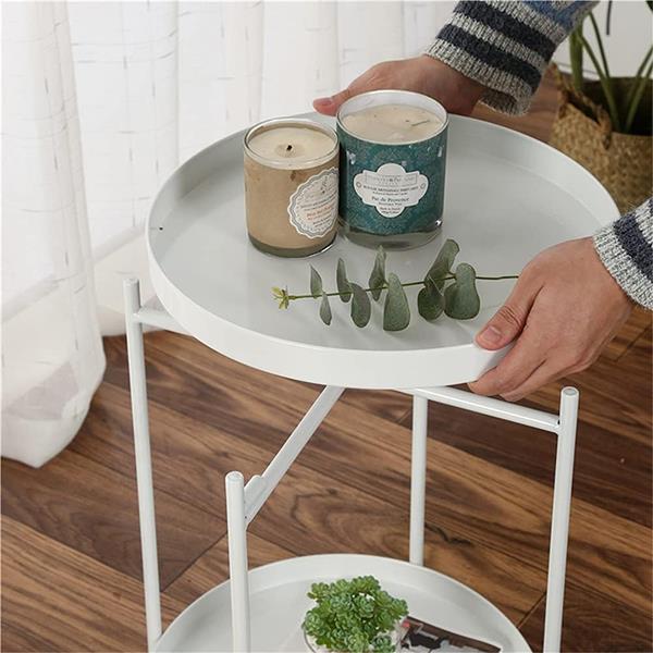 Κομοδίνο - τραπέζι στρογγυλό με 2 επίπεδα λευκό Ø42x50εκ. - Image 6