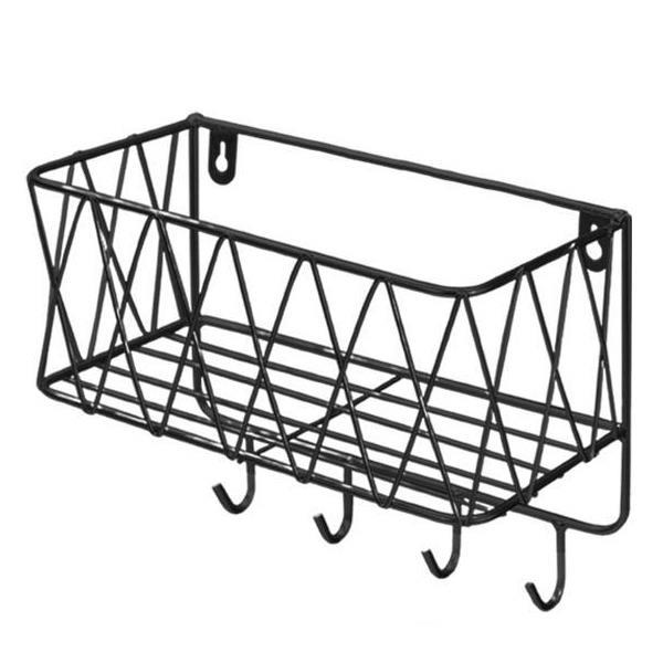 Επιτοίχια θήκη οργάνωσης με ράφι - 4 γάντζους μαύρη Υ19x24,5x12εκ. - Image 2