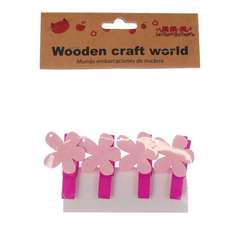 Μανταλάκια 4εκ., 4 τεμάχια λουλούδια ροζ - Image 2