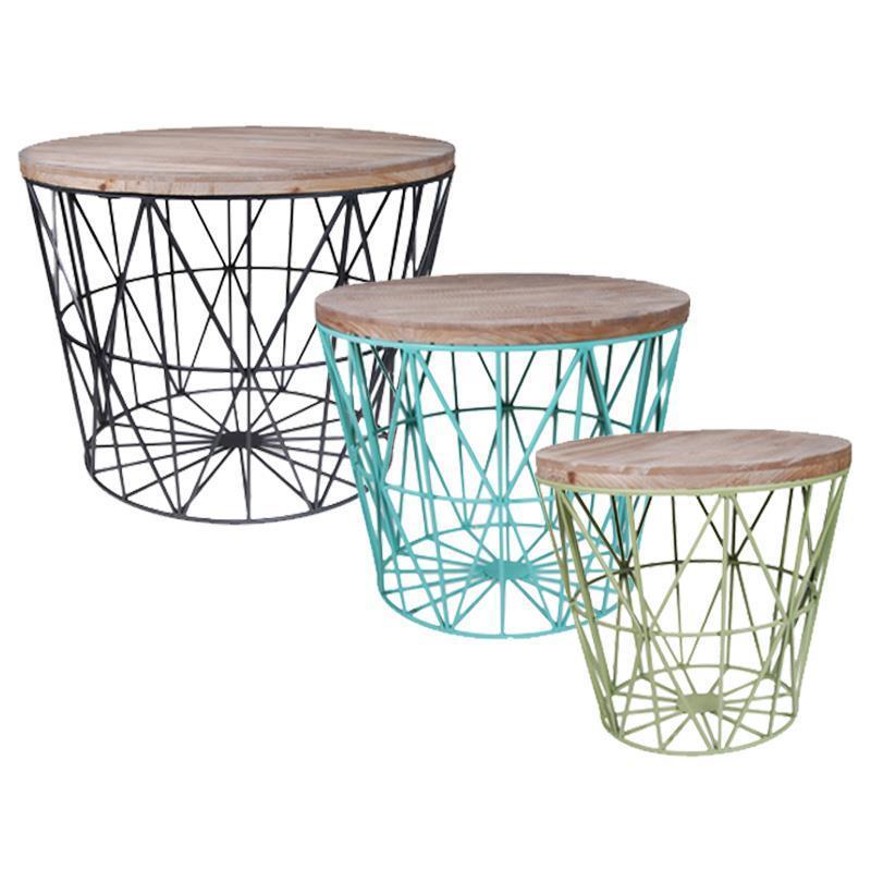 Σετ 3 τραπέζια ξύλινα με σιδερένια βάση Υ47x59.5εκ. - Y42x50εκ. - Υ37,5x40εκ. - Image 2