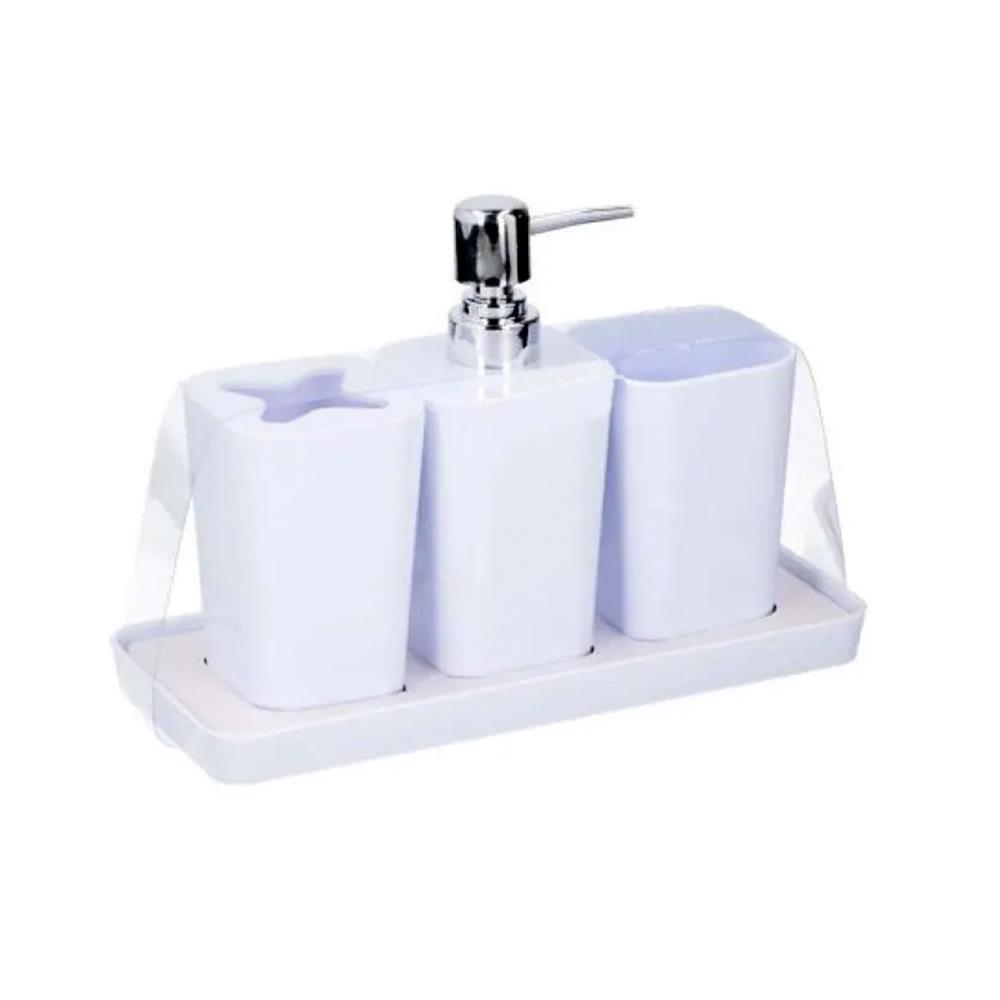 Σετ αξεσουάρ μπάνιου πλαστικό λευκό 4 τεμαχίων - Image 2