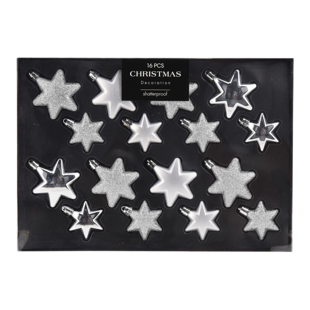 Σετ χριστουγεννιάτικα στολίδια-αστέρια 16 τεμαχίων, 3 σχεδίων ασημί
