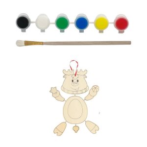 Σετ ζωγραφικής με ξύλινο τάρανδο Υ24x22x1,5εκ. και 6 νερομπογιές με πινέλο