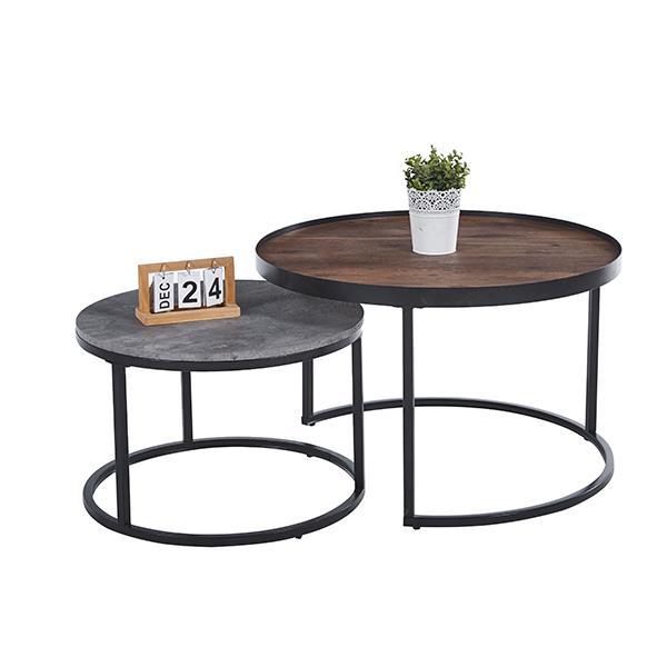 Τραπεζάκια βοηθητικά σετ2 Nextdeco μέταλλο και MDF Ø80xΥ50εκ. - Ø60xΥ40εκ. - Image 2