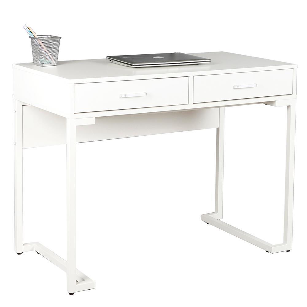 Γραφείο μεταλλικό σκελετό και ξύλινη λευκή επιφάνεια λευκό Υ76x100x50εκ - Image 6