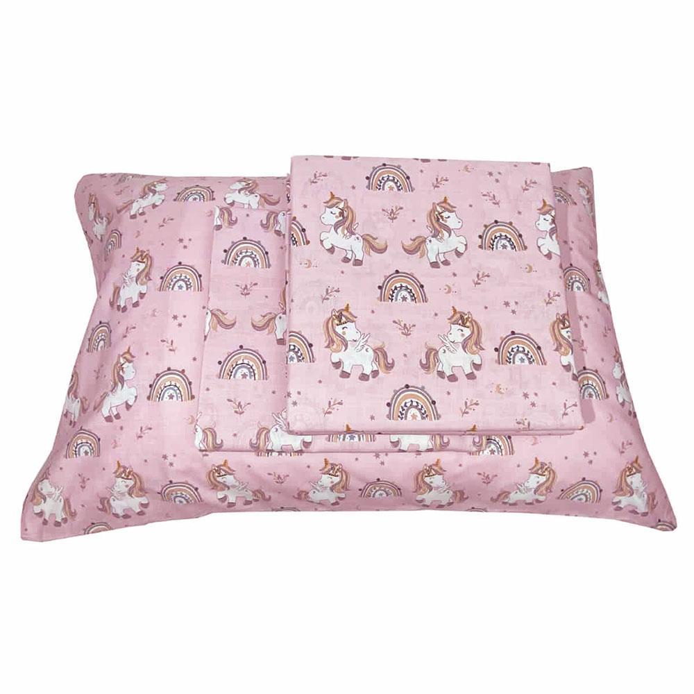 Σετ παιδικά σεντόνια μονά unicorn boho από 100% βαμβάκι 175x260εκ.