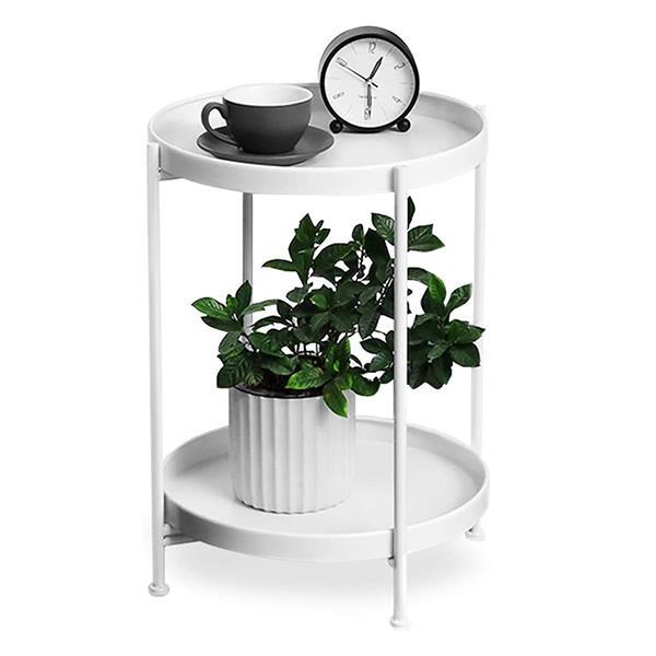 Κομοδίνο - τραπέζι στρογγυλό με 2 επίπεδα λευκό Ø42x50εκ. - Image 4