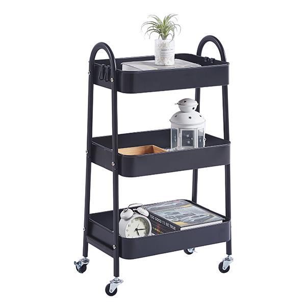 Τρόλεϊ- καλάθι με 3 θήκες αποθήκευσης μαύρο Υ77x41x33εκ. - Image 3