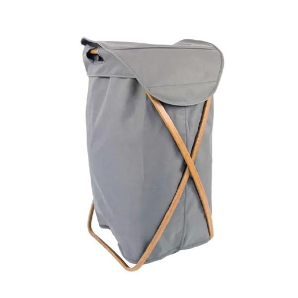 Καλάθι απλύτων με bamboo σκελετό και γκρι ύφασμα 40x36x70εκ. - Image 2